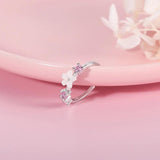 925 Silver Flower Ring Zircon Tail Adjustable Ring