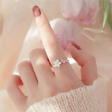 925 Silver Flower Ring Zircon Tail Adjustable Ring