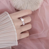 925 Silver Flower Ring Zircon Tail Adjustable Ring