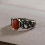 Silver Inlaid Red Tourmaline Adjustable Ring