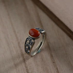 Silver Inlaid Red Tourmaline Adjustable Ring