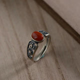 Silver Inlaid Red Tourmaline Adjustable Ring