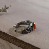 Silver Inlaid Red Tourmaline Adjustable Ring