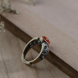 Silver Inlaid Red Tourmaline Adjustable Ring