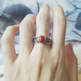 Silver Inlaid Red Tourmaline Adjustable Ring