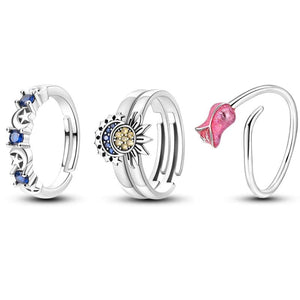 Sun Moon Star Group Combination Ring 925 Sterling Silver Hot Series of Rings