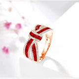 Romantic Red Crystal Bow Ring, 14K Rose Gold, Classic Literary Jewelry