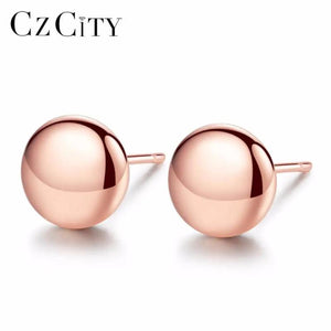 Lovely Rose 925 Silver Stud Earrings Delicate Round Fine Jewelry