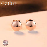 Lovely Rose 925 Silver Stud Earrings Delicate Round Fine Jewelry