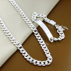Elegant 925 Sterling Silver Chain Necklace Bracelets Set for Men