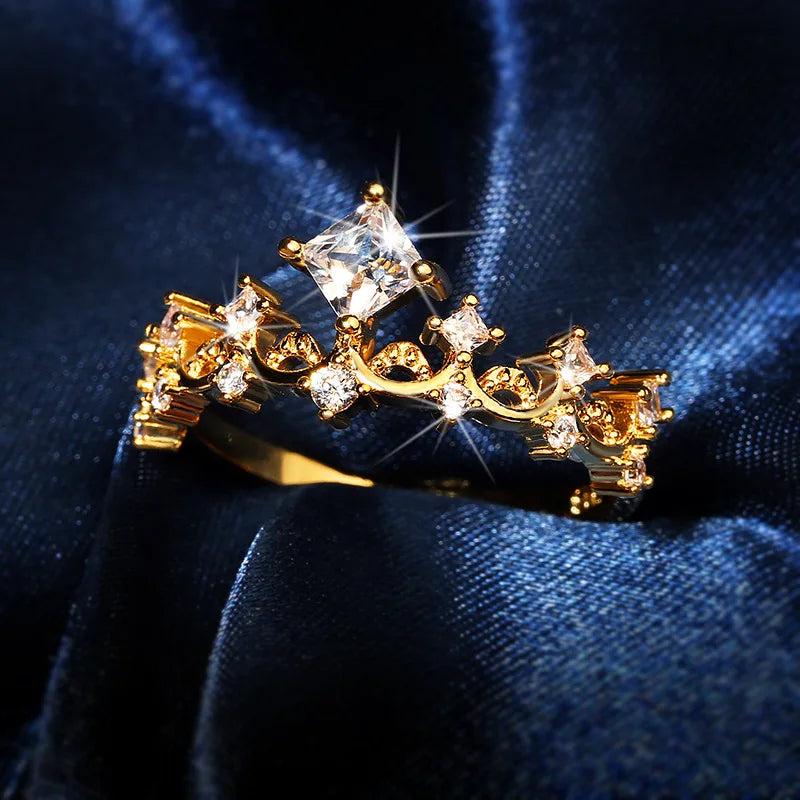 Crown Rings Women Bling Crystal Zircon Diamonds Gemstones Finger 18k Jewelry