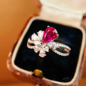 925 Silver Pigeon Blood Red Gem Ring Wedding Cocktail Accessories