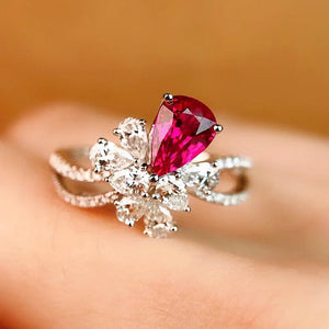 925 Silver Pigeon Blood Red Gem Ring Wedding Cocktail Accessories
