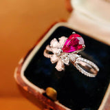 925 Silver Pigeon Blood Red Gem Ring Wedding Cocktail Accessories