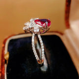 925 Silver Pigeon Blood Red Gem Ring Wedding Cocktail Accessories