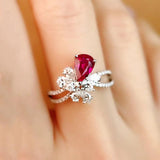 925 Silver Pigeon Blood Red Gem Ring Wedding Cocktail Accessories