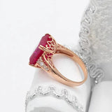 14K Rose Square Red Gem Ring Court Style Square Jewelry
