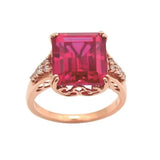 14K Rose Square Red Gem Ring Court Style Square Jewelry