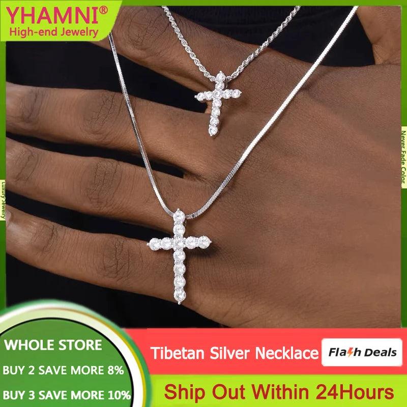 Silver 925 Necklace Zircon Cross Pendant Christmas Gift Jewelry
