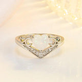 Heart Opal Zircon 925 Silver Ring Wedding Party Accessories