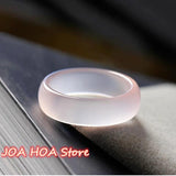 Natural Agate Pink Jade Rings Gemstone Band Chalcedony Jewellery Women Handring