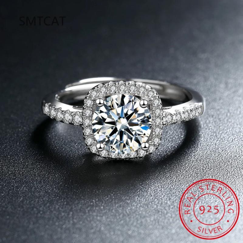 Moissanite Diamond Square Ring D 1CT 2CT 925 Sterling Silver Women Wedding RI018