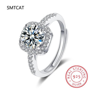 Moissanite Diamond Square Ring D 1CT 2CT 925 Sterling Silver Women Wedding RI018