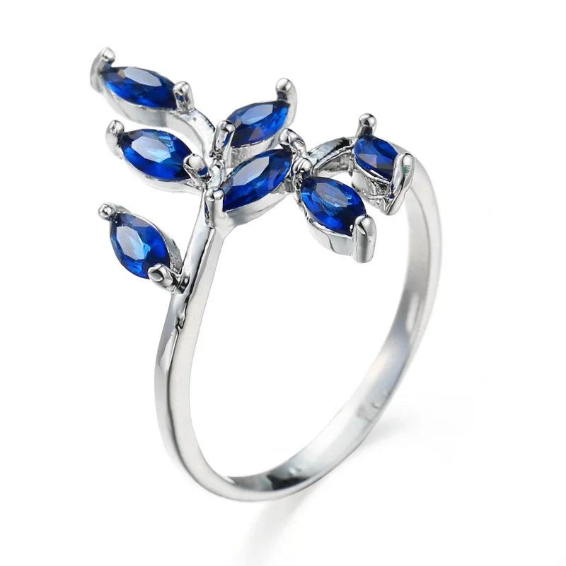 Leaf Shape Sapphire Gemstone Silver Ring for Wedding