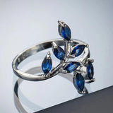 Leaf Shape Sapphire Gemstone Silver Ring for Wedding