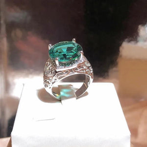 Green Topaz Gem Zircon Retro Flower Ring Wedding Jewelry