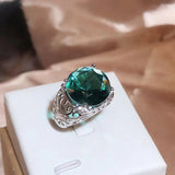 Green Topaz Gem Zircon Retro Flower Ring Wedding Jewelry
