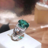 Green Topaz Gem Zircon Retro Flower Ring Wedding Jewelry