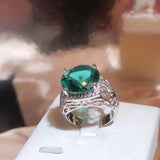 Green Topaz Gem Zircon Retro Flower Ring Wedding Jewelry