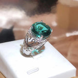 Green Topaz Gem Zircon Retro Flower Ring Wedding Jewelry