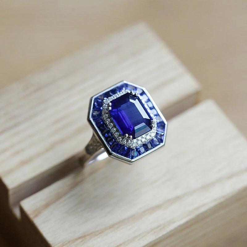 Vintage Gemstone Square Engagement Ring