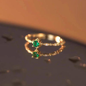 French 925 Silver Emerald Zircon Ring Open Ring for Girlfriends