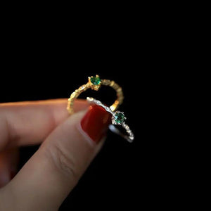French 925 Silver Emerald Zircon Ring Open Ring for Girlfriends