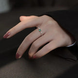 French 925 Silver Emerald Zircon Ring Open Ring for Girlfriends