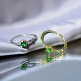 French 925 Silver Emerald Zircon Ring Open Ring for Girlfriends