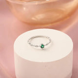 French 925 Silver Emerald Zircon Ring Open Ring for Girlfriends