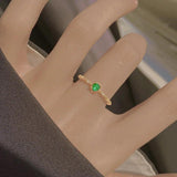 French 925 Silver Emerald Zircon Ring Open Ring for Girlfriends