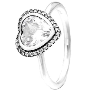 925 Silver Heart Glamour Ring Red Pink Crystal Women Gift DIY Jewelry