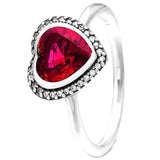 925 Silver Heart Glamour Ring Red Pink Crystal Women Gift DIY Jewelry