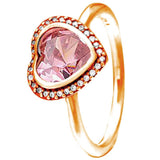 925 Silver Heart Glamour Ring Red Pink Crystal Women Gift DIY Jewelry