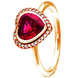 925 Silver Heart Glamour Ring Red Pink Crystal Women Gift DIY Jewelry