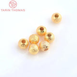 20PCS 3-6MM 24K Plated Brass Matte Round Beads DIY Jewelry Accessories