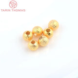 20PCS 3-6MM 24K Plated Brass Matte Round Beads DIY Jewelry Accessories