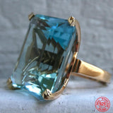 925 Silver Aquamarine Gemstone Ring Women Party Jewelry