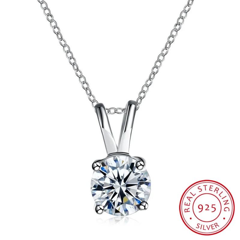 925 Sterling Silver Necklace with 8mm Moissianite Pendant