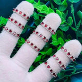 Natural Stone Garnet Row Ring for Women Party Wedding Jewelry